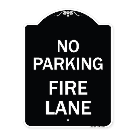 Signmission No Parking Fire Lane W/ Striped Border Heavy-Gauge Aluminum Sign, 24" x 18", BW-1824-23623 A-DES-BW-1824-23623